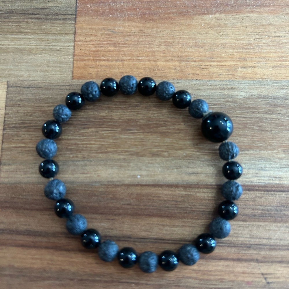 Black onyx and lava bead bracelet